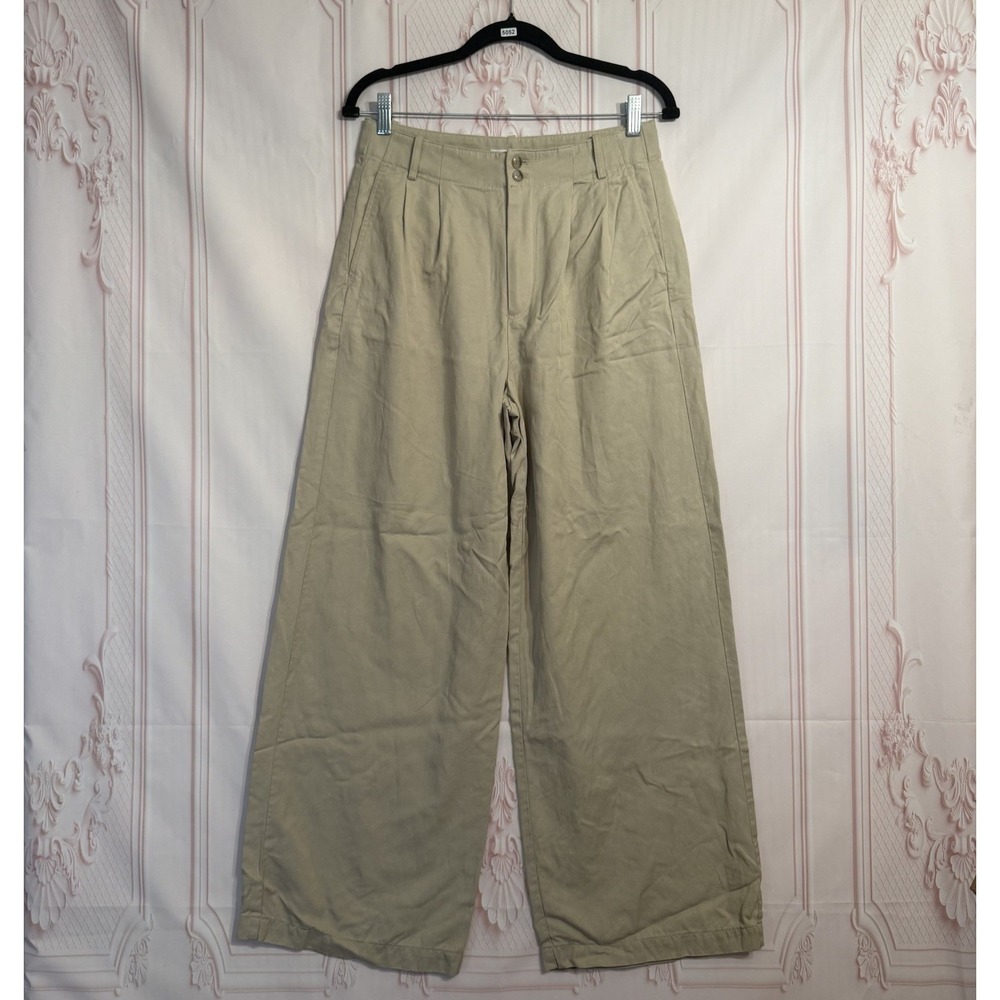 Madewell Pleated Wide Leg Trousers Linen Blend Pants Women's Sz 4 Beige Pockets